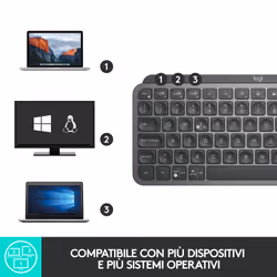 Logitech MX Keys Mini Tastiera Illuminata Wireless, Minimal, Compatta, Bluetooth, Retroilluminata, USB-C, Compatibile con Apple macOS, iOS, Windows, Linux, Android, in Metallo - Vista aggiuntiva 7
