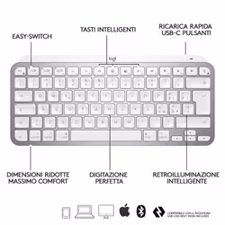 Logitech MX Keys Mini per Mac Tastiera Wireless, Minimal, Compatta, Bluetooth, Tasti Retroilluminati, USB-C, Digitazione Tattile, Compatibile con Apple macOS, iPad OS, in Metallo - Vista aggiuntiva 7