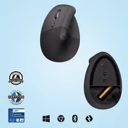Logitech Lift Left Mouse Ergonomico Verticale, per Mancini, Senza Fili, Bluetooth o Logi Bolt USB, Clic Silenziosi, 4 Tasti, Compatibile con Windows / macOS / iPadOS, Laptop, PC. Grafite - Vista aggiuntiva 6