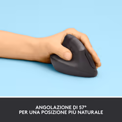 Logitech Lift Left Mouse Ergonomico Verticale, per Mancini, Senza Fili, Bluetooth o Logi Bolt USB, Clic Silenziosi, 4 Tasti, Compatibile con Windows / macOS / iPadOS, Laptop, PC. Grafite - Vista aggiuntiva 8