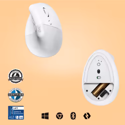 Logitech Lift Mouse Ergonomico Verticale, Senza Fili, Ricevitore Bluetooth o Logi Bolt USB, Clic Silenziosi, 4 Tasti, Compatibile con Windows / macOS / iPadOS, Laptop, PC. Bianco - Vista aggiuntiva 6
