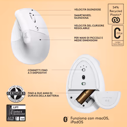 Logitech Lift for Mac mouse Ufficio Mano destra RF senza fili + Bluetooth Ottico 4000 DPI - Vista aggiuntiva 5