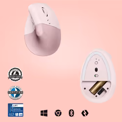 Logitech Lift Mouse Ergonomico Verticale, Senza Fili, Ricevitore Bluetooth o Logi Bolt USB, Clic Silenziosi, 4 Tasti, Compatibile con Windows / macOS / iPadOS, Laptop, PC. Rosa - Vista aggiuntiva 6