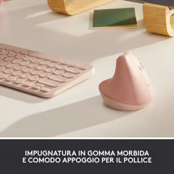 Logitech Lift Mouse Ergonomico Verticale, Senza Fili, Ricevitore Bluetooth o Logi Bolt USB, Clic Silenziosi, 4 Tasti, Compatibile con Windows / macOS / iPadOS, Laptop, PC. Rosa - Vista aggiuntiva 7