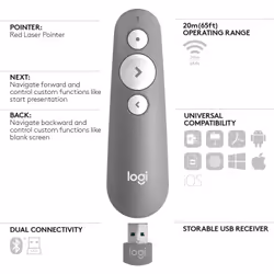 Logitech R500 puntatore wireless Bluetooth/RF Grigio - Vista aggiuntiva 5