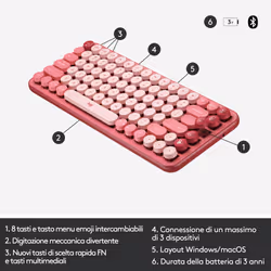 Logitech POP Keys Tastiera Meccanica Wireless con Tasti Emoji Personalizzabili, Design Compatto Durevole, Connettività Bluetooth o USB, Compatibilità Multidispositivo e OS - Heartbreaker - Vista aggiuntiva 6