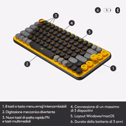 Logitech POP Keys Tastiera Meccanica Wireless con Tasti Emoji Personalizzabili, Design Compatto Durevole, Connettività Bluetooth o USB, Compatibilità Multidispositivo e OS - Blast - Vista aggiuntiva 6