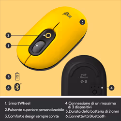Logitech POP Mouse Wireless con Emoji personalizzabili, Tecnologia SilentTouch, Precisione e Velocità, Design Compatto, Bluetooth, USB, Multidispositivo, Compatibile OS - Blast - Vista aggiuntiva 8