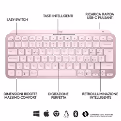 Logitech MX Keys Mini Tastiera Illuminata Wireless, Minimal, Compatta, Bluetooth, Retroilluminata, USB-C, Compatibile con Apple macOS, iOS, Windows, Linux, Android, in Metallo - Vista aggiuntiva 6