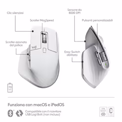 Logitech MX Master 3S for Mac mouse Ufficio Mano destra Bluetooth Laser 8000 DPI - Vista aggiuntiva 5