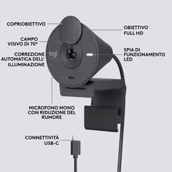 Logitech Brio 300 webcam 2 MP USB-C Grafite - Vista aggiuntiva 6