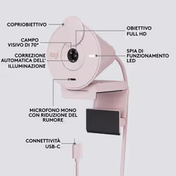 Logitech Brio 300 webcam 2 MP USB-C Rosa - Vista aggiuntiva 6