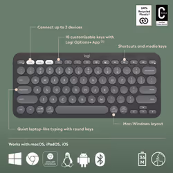 Logitech Pebble Keys 2 K380s tastiera Universale RF senza fili + Bluetooth AZERTY Francese Grafite - Vista aggiuntiva 6