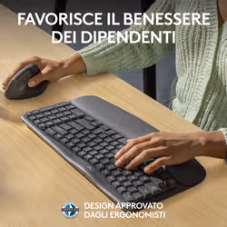 Logitech Wave Keys for Business, tastiera wireless ergonomica con supporto per i polsi imbottito, tecnologia Secure Logi Bolt, Bluetooth, compatibile con Windows/Mac/Chrome/Linux - Grafite - Vista aggiuntiva 6