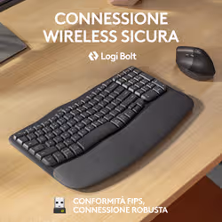 Logitech Wave Keys for Business, tastiera wireless ergonomica con supporto per i polsi imbottito, tecnologia Secure Logi Bolt, Bluetooth, compatibile con Windows/Mac/Chrome/Linux - Grafite - Vista aggiuntiva 7