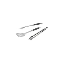 Set barbecue 3 pezzi spatola, pinza e forchetta in acciaio inox con manico nero antiscivolo Barbecook