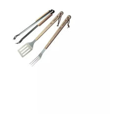 Set barbecue 3 pezzi spatola, pinza e forchetta in acciaio inox con manico in legno Barbecook