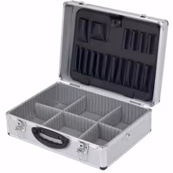 Valigetta in alluminio; Con divisori e vano porta utensili sul dorso; Adatta per elettricisti; Cm 46 x 33 x 16 Valigetta in a ...