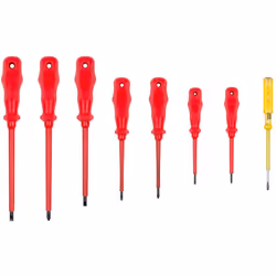 Kit cacciaviti isolati; 8 cacciaviti+ cercafase con attacchi diversi e lunghezze diverse; Ideale per elettricisti. Kit cacci ...