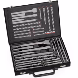 Contenuto della valigetta : 1 Scalpellino a punta di tipo SDS-plus: 14x14 mm 1 Scalpellino a punta di tipo SDS-plus: 13x247 m ...