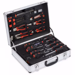 Set di attrezzi da elettricista; Nella pratica valigetta in alluminio; 109 pezzi bit set ordinatamente in una valigetta di al ...