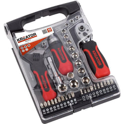 Powerplus - set 40PZ bussole inserti 1/4' - 3/8' + chiave a rullino cricchetto cacciavite