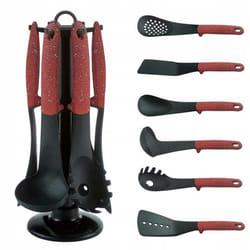 Royalty Line - Set Mestoli da Cucina 7 Pz Resistenti al Calore Antiaderenti Colore Bordeaux