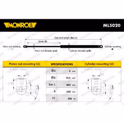 Coperchio del bagagliaio con montante a gas MONROE ML5020 - Vista aggiuntiva 4