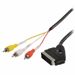 Valueline SCART/3x RCA, 2m, 2 m, SCART (21-pin), 3 x RCA, Maschio, Maschio, Nero