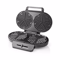 Nedis KAWP110FBK, 2 waffle, Quarto, Nero, Argento, 12 cm, Metallo, Plastica, Potenza, Pronto