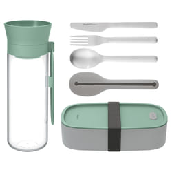 BergHOFF Leo 3950255 contenitore portapranzo Set per borsa portapranzo Polibutilene Tereftalato (PBT), Polipropilene (PP), Silicone, Acciaio inox Grigio, Colore menta, Trasparente