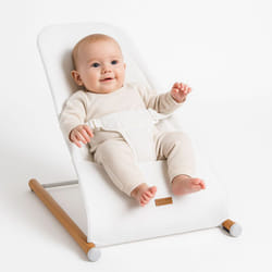 Childhome - Sedia a dondolo per bambini, sdraietta per bambini, altalena per bambini, rete bianca, max. 9 kg, acciaio faggio, LxLxH 46x74x56 cm