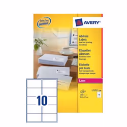Avery L7173-100, Etichetta autoadesiva, Bianco, Carta, Laser/Inkjet, Permanente, Rettangolo con angoli arrotondati