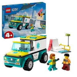 LEGO City 60403 Ambulanza di Emergenza e Snowboarder, Veicolo Giocattolo per il Pronto Soccorso, Gi 1 St