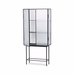 Ferm LIVING Haze Vitrine - Wired glass, Acciaio, Vetro, Acciaio, Nero, Trasparente, 2 porta/porte, 2 ripiani, Acciaio