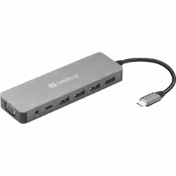 Sandberg USB-C 13-in-1 Travel Dock, Docking, USB tipo-C, 100 W, 10,100,1000 Mbit/s, Alluminio, MMC, MicroSD (TransFlash), Mic ...