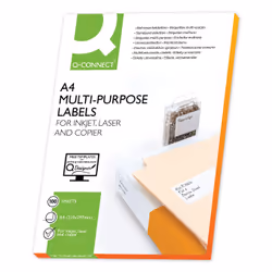 Q-CONNECT KF10657, Bianco, Etichetta per stampante autoadesiva, A4, Laser/Inkjet, Rettangolo, 10,5 cm