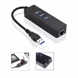 Microconnect MC-USB3.0HUBWETH, USB 3.2 Gen 1 (3.1 Gen 1) Type-A, Nero, RJ-45, 46 g, 1 pz, 205 mm