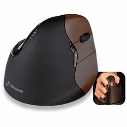 Evoluent VerticalMouse 4 Small Wireless, Mano destra, Design verticale, Ottico, RF Wireless, Nero, Marrone