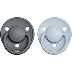 BIBS De Lux Natural Rubber Size 2: 6+ months Iron / Baby Blue 2 pz