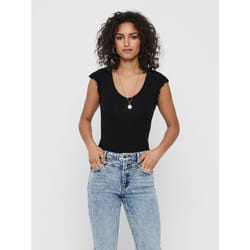ONLY 15227187 Parte superiore (abbigliamento) Collo a V Manica corta Elastan, Viscosa