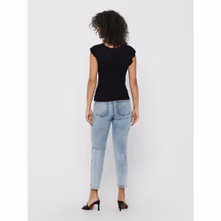 ONLY 15227187 Parte superiore (abbigliamento) Collo a V Manica corta Elastan, Viscosa