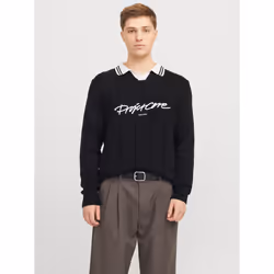 Jack & Jones 12277991_2161.65, Nero, M, Vestibilità morbida, Collo a polo, Manica lunga, 1 pz
