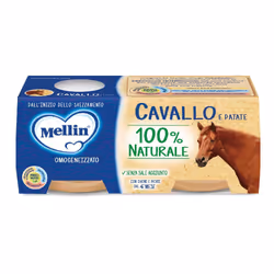 Mellin Omogeneizzato Cavallo è un alimento per l'infanzia, ideale dal 4° mese. Combina carne di cavallo e patate, offrendo pr ...