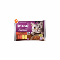 Whiskas® Pure Delight Succulenti Straccetti 4x85g In Gelatina. Con Manzo e Pollo. Realizzato con ingredienti naturali. Protei ...
