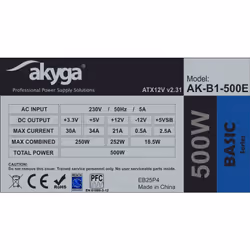 Akyga AK-B1-500E alimentatore per computer 500 W 20+4 pin ATX ATX Grigio - Vista aggiuntiva 4