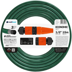 Cellfast - Set irrigazione : Tubo, ugello e connettore economico - 15 Metri di Ø1/2' (12,5mm) - Verde