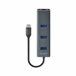 Savio AK-57 USB-C - 3 x USB-A HUB with RJ-45 Gigabit Ethernet adapter 5000 Mbit/s grey, 2 x USB 3.2 Gen 2 (3.1 Gen 2) Type-C, ...