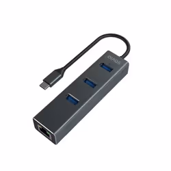 Savio AK-57 USB-C - 3 x USB-A HUB with RJ-45 Gigabit Ethernet adapter 5000 Mbit/s grey 2 x USB 3.2 Gen 2 (3.1 Gen 2) Type-C 1000 Mbit/s