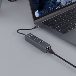 Savio AK-57 USB-C - 3 x USB-A HUB with RJ-45 Gigabit Ethernet adapter 5000 Mbit/s grey 2 x USB 3.2 Gen 2 (3.1 Gen 2) Type-C 1000 Mbit/s - Vista aggiuntiva 5